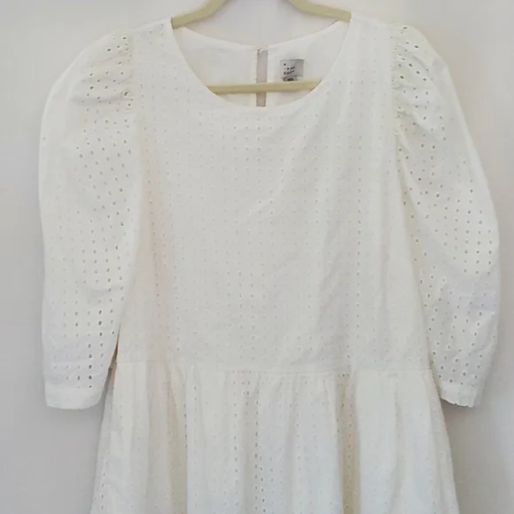 A New Day White Eyelet Puff Sleeve Midi Dress Cotton Ruffles Tiered Size XXL - Picture 7 of 15